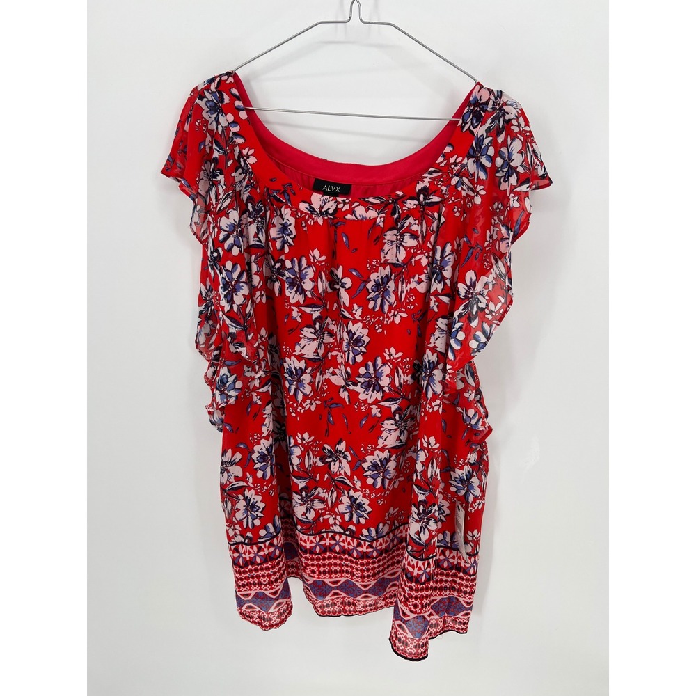 ALYX Woman Blouse Floral Flutter Sleeve Red 3X NWT